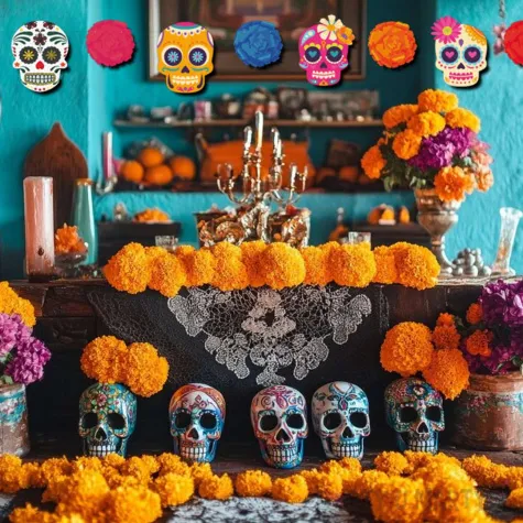 baner flagi dia de los muertos czaszki i kwiaty 3 5 m