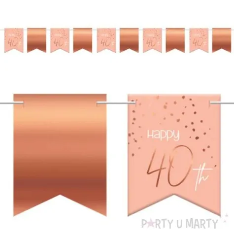 baner flagi happy 40th urodziny rozowo zloty folat 600 cm