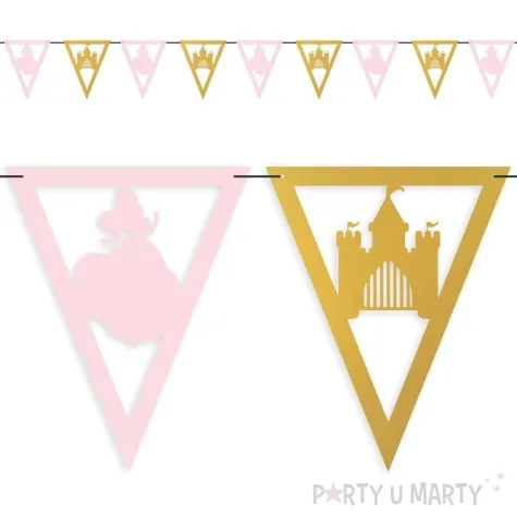 baner flagi ksiezniczka i jej zamek rozowy zloty 3 6 m