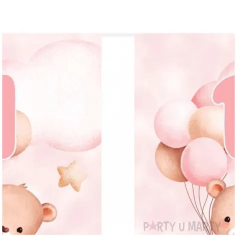 baner flagi misie z balonikami na roczek rozowy jasny congee 5 m