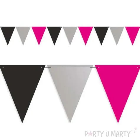 baner flagi party w trzech kolorach czarno srebrne fuksja 3 6 m