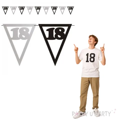 baner flagi urodziny 18 czarno srebrny 3 6 m