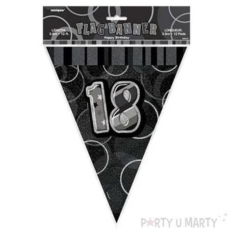 baner flagi urodziny 18 glitz black czarny 3 6 m