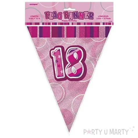 baner flagi urodziny 18 glitz pink rozowy 3 6 m