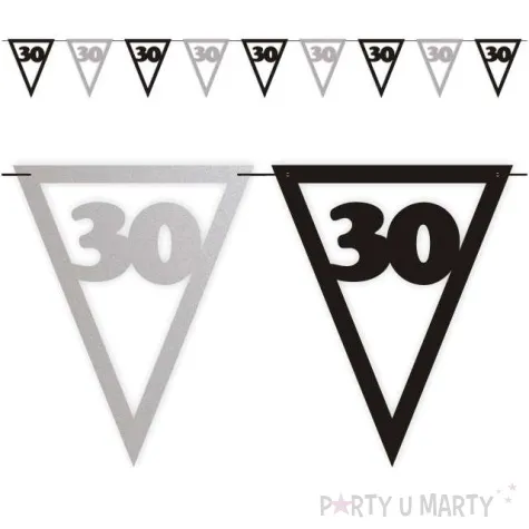 baner flagi urodziny 30 czarno srebrny 3 6 m