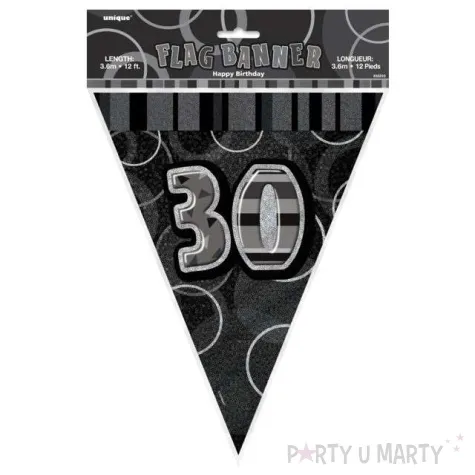 baner flagi urodziny 30 glitz black czarny 3 6 m
