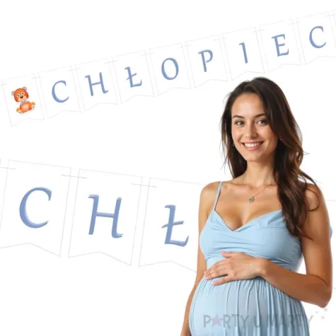 baner girlanda papierowa baby boy mis dekoracja na baby shower chlopca gender reveal 2 m