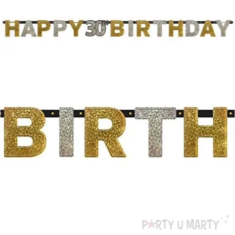 baner happy 30th birthday sparkling celebration silver gold amscan 213 cm
