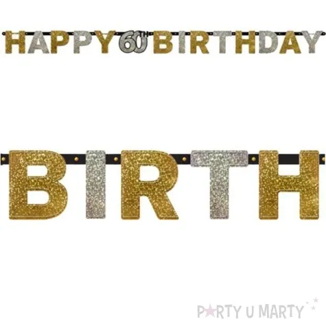 baner happy 60th birthday sparkling celebration silver gold amscan 213 cm