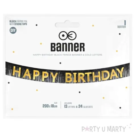 baner happy birthday fredzle czarno zloty partypal 200 x 18 cm