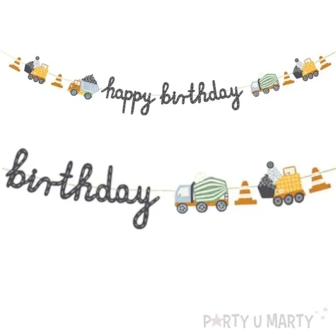 baner happy birthday pojazdy budowlane partydeco 200cm diy