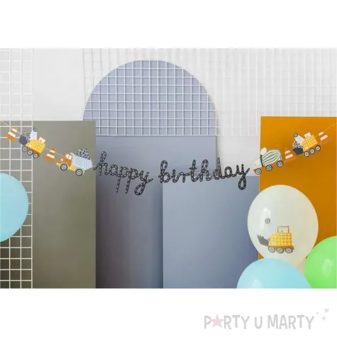 baner happy birthday pojazdy budowlane partydeco 200cm diy