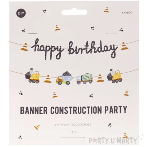 baner happy birthday pojazdy budowlane partydeco 200cm diy