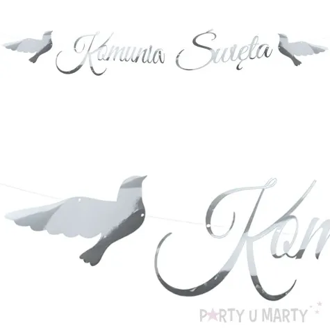 baner komunia swieta z golabkami srebrny czakos 2 5 m