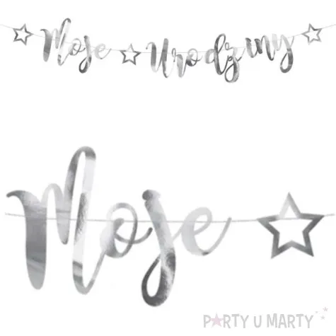 baner moje urodziny partydeco srebrny 90 cm