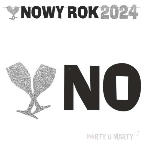 baner nowy rok 2024 z brokatem srebrno czarny 2 2 m