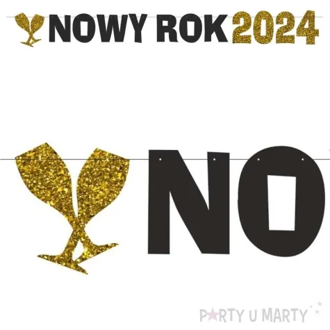 baner nowy rok 2024 z brokatem zloto czarny 2 2 m