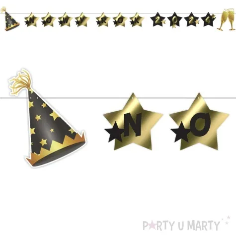 baner nowy rok 2024 z gwiazdami zloto czarny 2 3 m