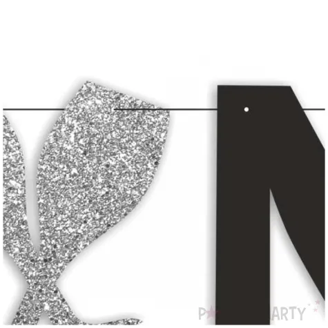 baner nowy rok 2025 z brokatem srebrno czarny 220 cm