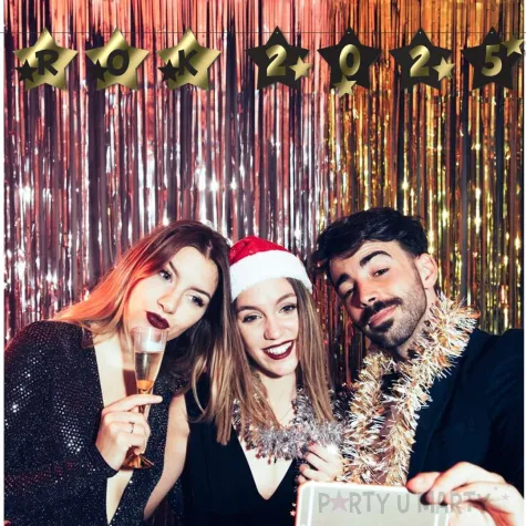 baner nowy rok 2025 z gwiazdami zloto czarny 2 3 m