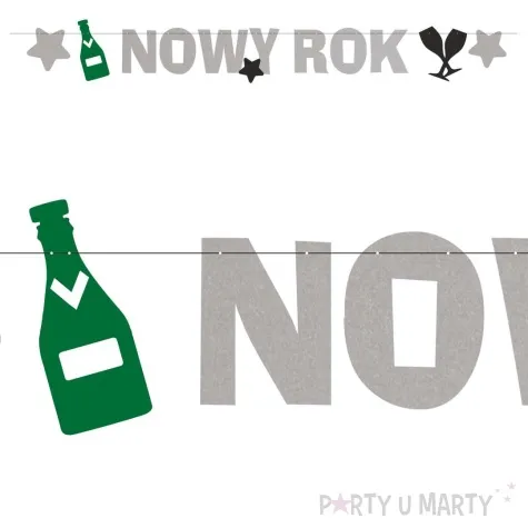 baner nowy rok z szampanem srebrno zielony 2 2 m