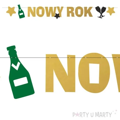 baner nowy rok z szampanem zloto zielony 2 2 m