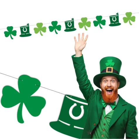 baner sw patryk trojkolorowe koniczynki i kapelusz zielony 2 5 m