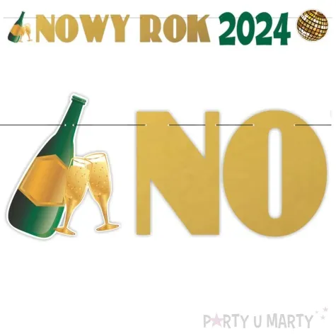 baner szampanski nowy rok 2024 zloto zielony 2 3 m