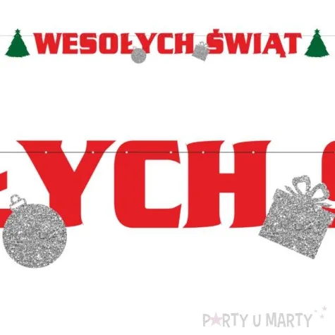 baner wesolych swiat z brokatem czerwono srebrno zielony 2 2 m