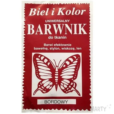 barwnik do tkanin motyl bordowy biel i kolor 10 g