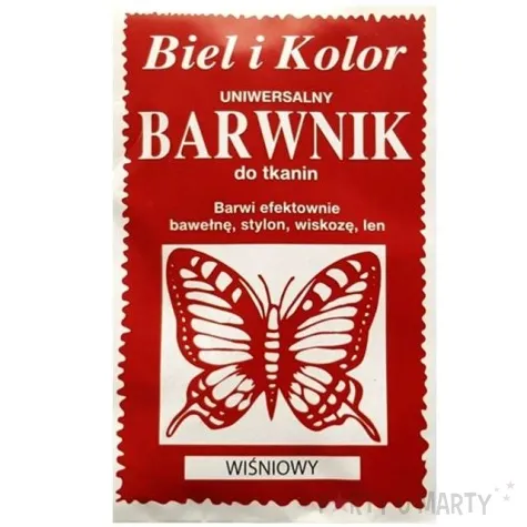 barwnik do tkanin motyl wisniowy biel i kolor 10 g