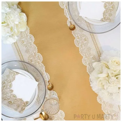 bieznik airlaid ornament zloty bialy paw 500 x 40 cm