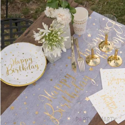 bieznik happy birthday bialo zloty santex 500 x 30 cm