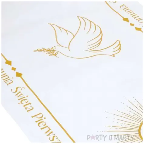 bieznik komunia swieta airlaid ihs z golebiami bialo zloty czakos 500 x 40 cm