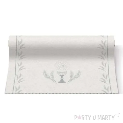 bieznik komunia swieta airlaid srebrny paw 24mx40 cm