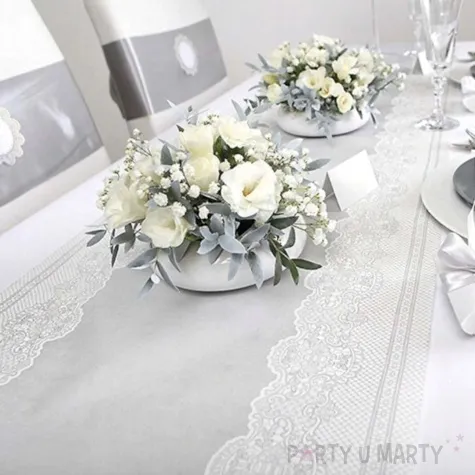 bieznik koronkowa ramka srebrny paw 40x2400cm