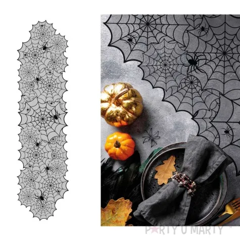 bieznik pajeczyna i pajaki halloween czarny guirca 183x45 cm