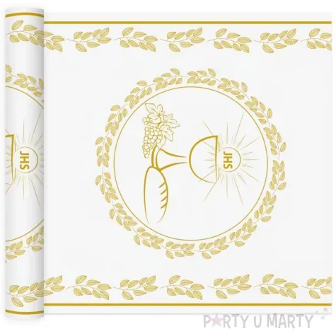 bieznik pierwsza komunia swieta bialy zloty godan 200 x 33 cm