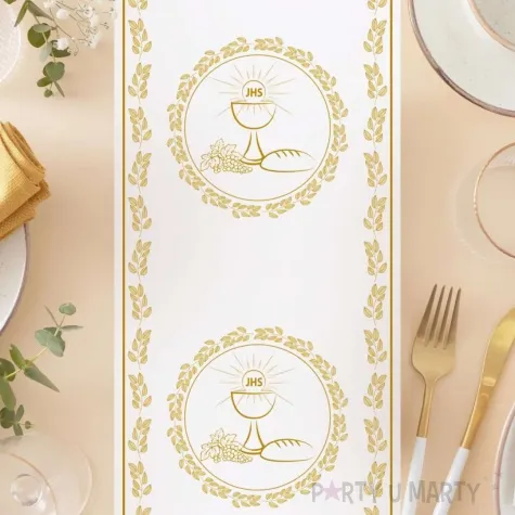 bieznik pierwsza komunia swieta bialy zloty godan 200 x 33 cm