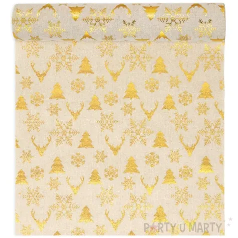 bieznik renifery choinki i sniezynki zloty partypal 28 x 275 cm