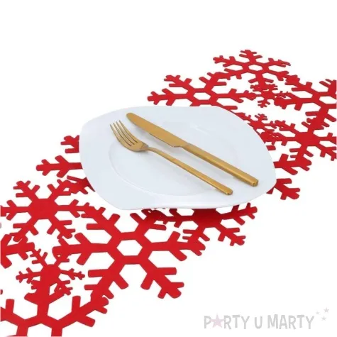 bieznik sniezynki platki sniegu czerwony czakos 76 x 32 cm