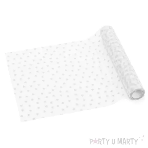 bieznik tiulowy serca dekoraacja stolu na wesele walentynki bialy 0 36 x 9 m