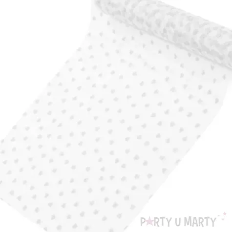 bieznik tiulowy serca dekoraacja stolu na wesele walentynki bialy 0 36 x 9 m