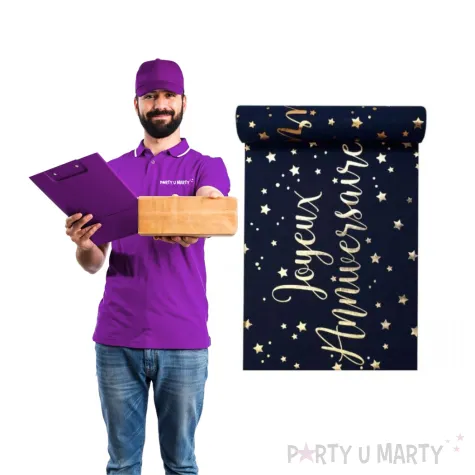 bieznik urodzinowy po francusku granatowy zloty santex 300 x 28 cm