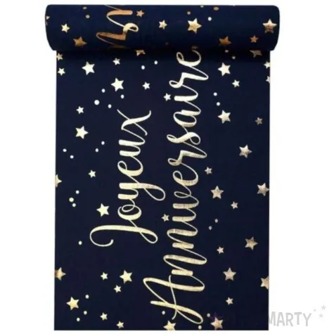 bieznik urodzinowy po francusku granatowy zloty santex 300 x 28 cm