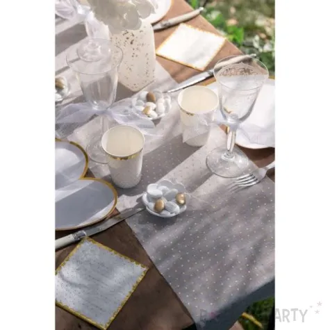 bieznik zlote grochy bialy santex 26 x 300 cm