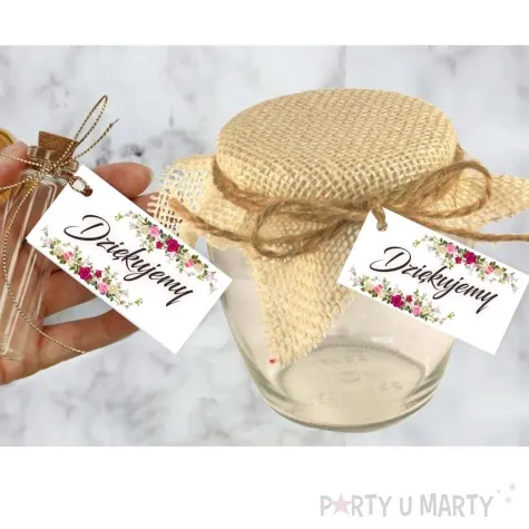 bileciki dziekujemy kwiatki biale 6x3 cm 10 szt