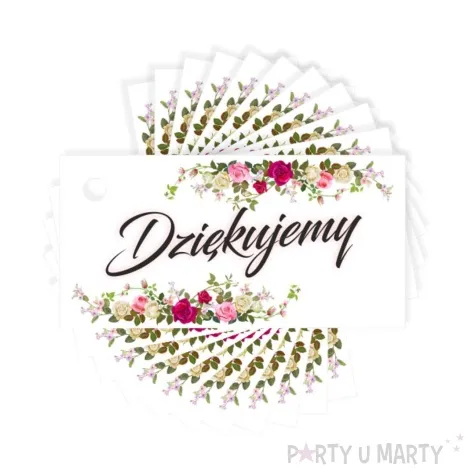 bileciki dziekujemy kwiatki biale 6x3 cm 10 szt