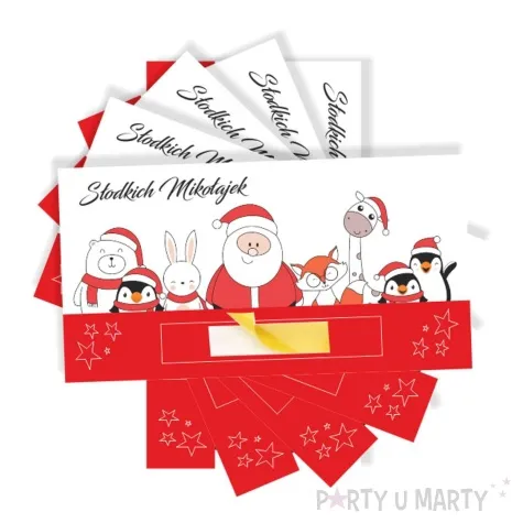 bileciki merci na czekoladke mikolaj i zwierzatka 7x14 cm 5 szt