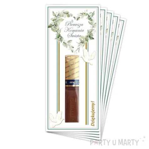 bileciki na czekoladki merci eukaliptusowe serce podziekowania upominek dla gosci 5 szt
